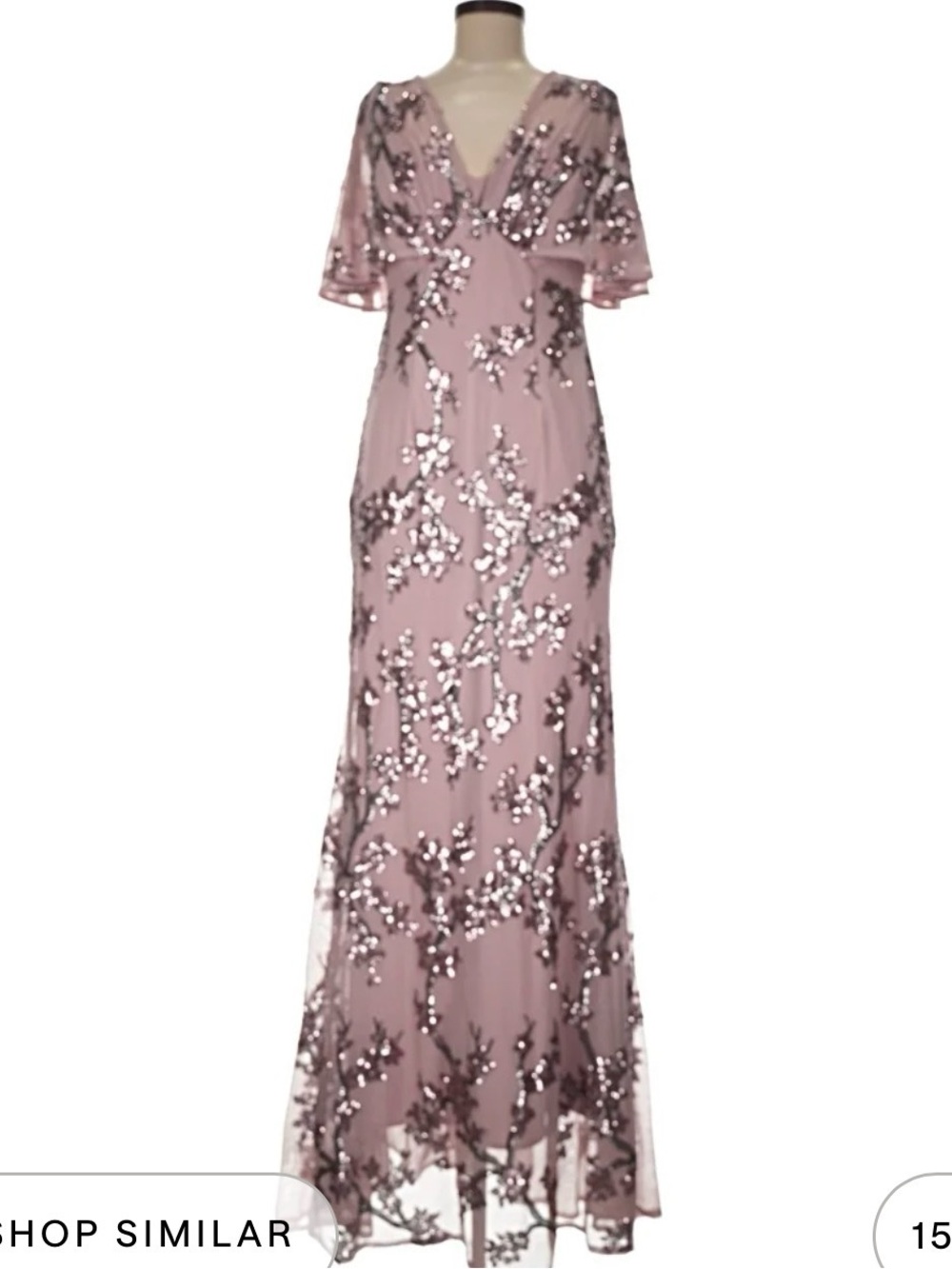 R&M Richards Light Pink Sequined V-Neck Maxi Gown